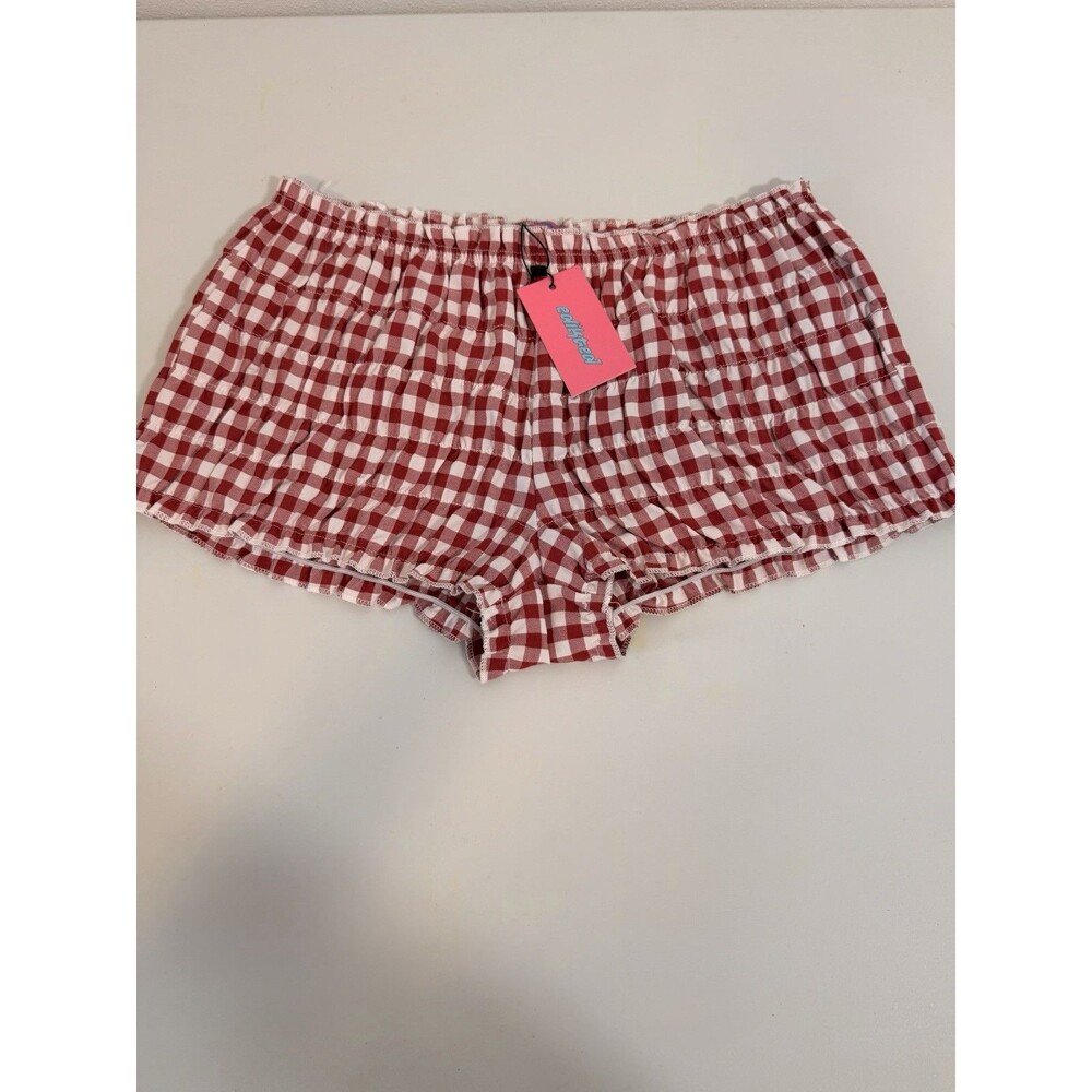 Edikted Red Gingham Pattern Tiered Elastic Scrunch Shorts Size M